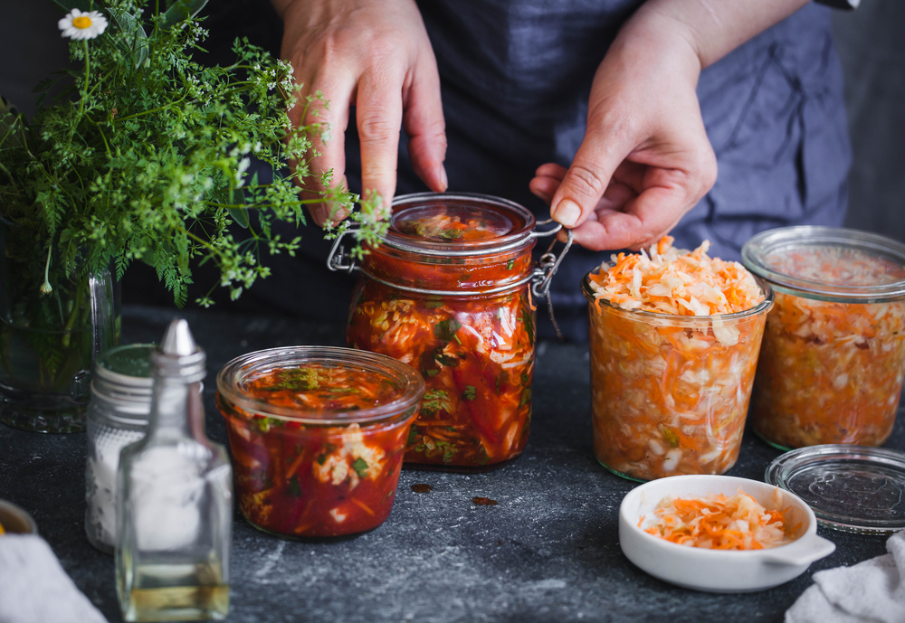 Fermented,Preserved,Vegetables,Food,Concept.,Cabbage,Kimchi,And,Sauerkraut,Sour Fermented,Preserved,Vegetables,Food,Concept.,Cabbage,Kimchi,And,Sauerkraut,Sour